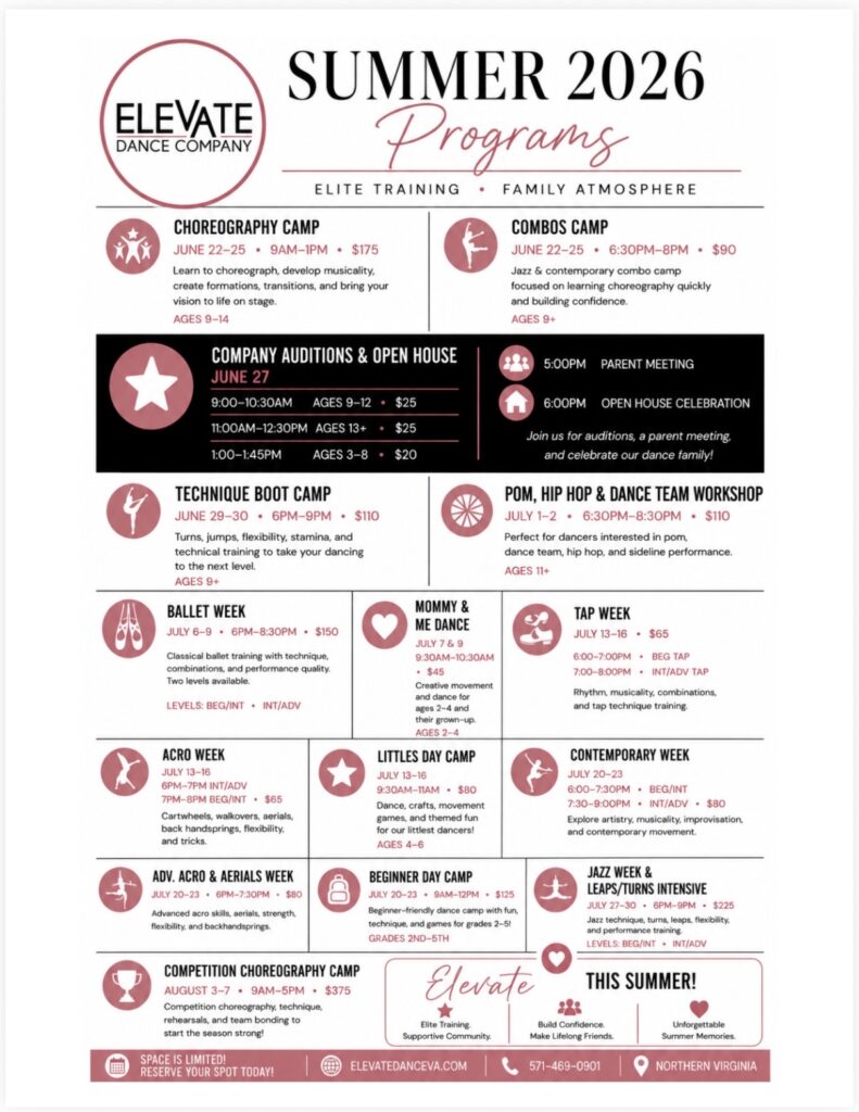 Elevate Summer Class Schedules